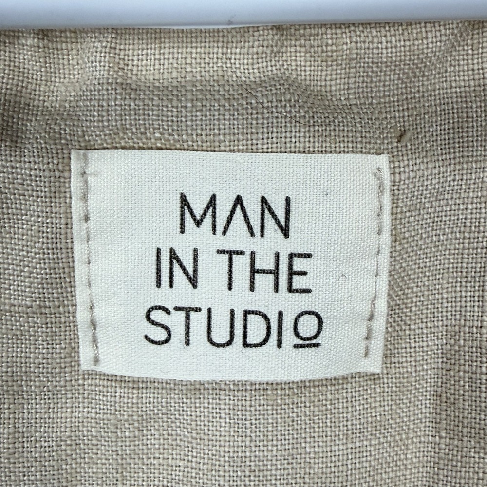 Man In The Studio Origami Linen Midi Smock Dress Khaki Pockets EUC - Picture 4 of 5